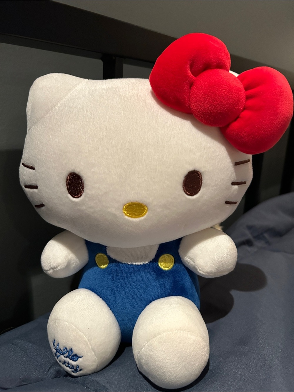 Sanrio Hello Kitty Blue Overalls Red Bow Plush Doll 9”
